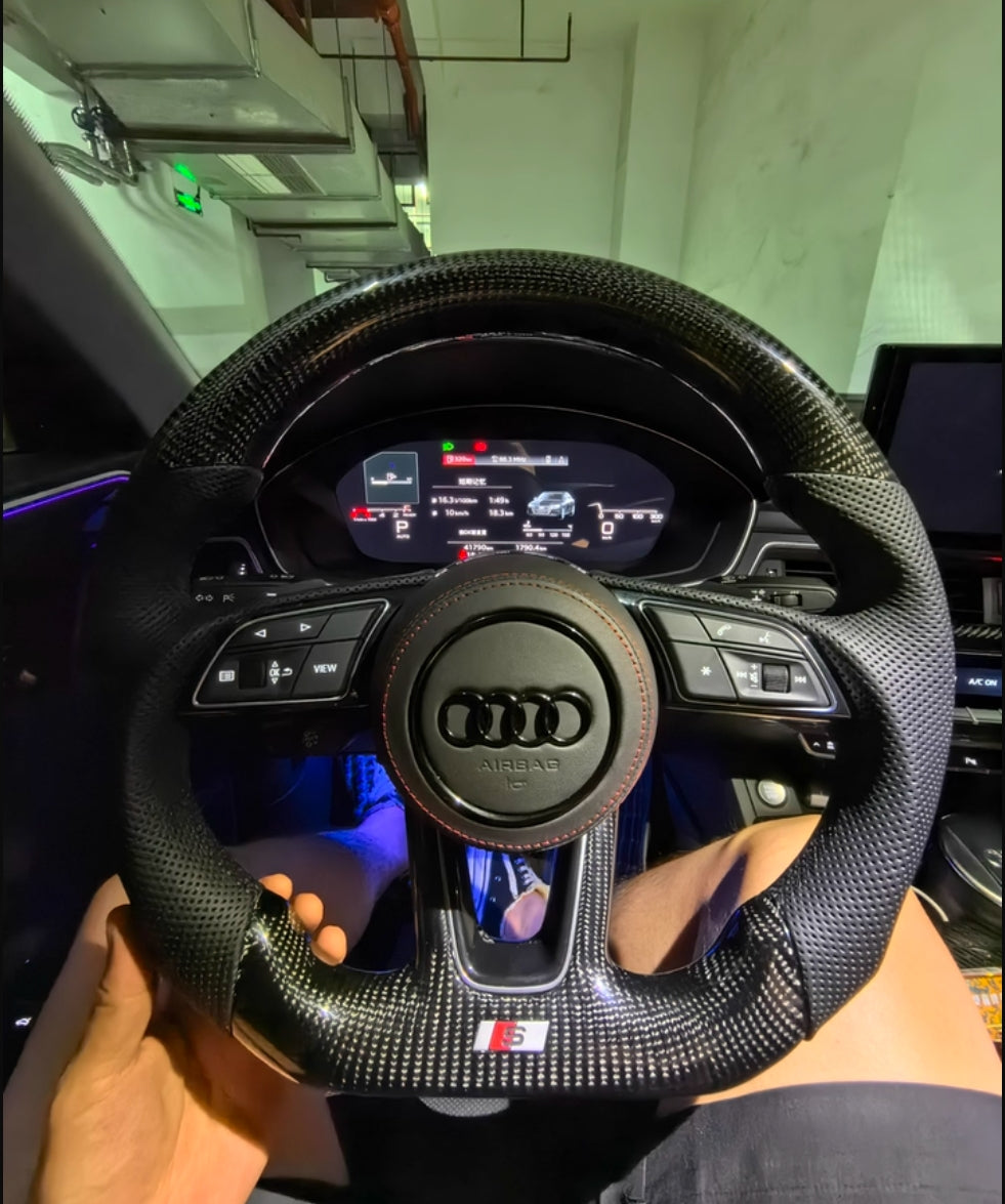 [-AUDI-] Your Signature Carbon Fiber Steering Wheel – Custom Crafted by You (Material, Color, Shape & More)