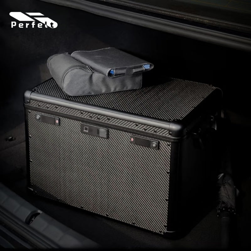 Fingerprint Lock Carbon Fiber Storage Case - Car Trunk Storage Solution