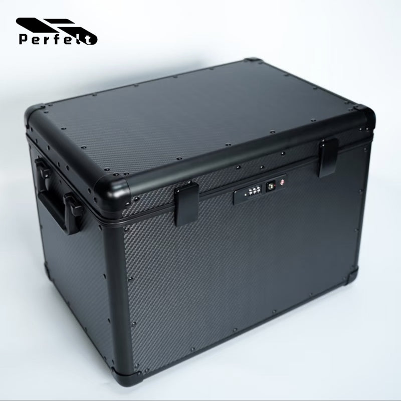 Fingerprint Lock Carbon Fiber Storage Case - Car Trunk Storage Solution